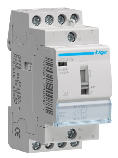 Модульний контактор ERC425 (25A, 4НО, 230В) Hager