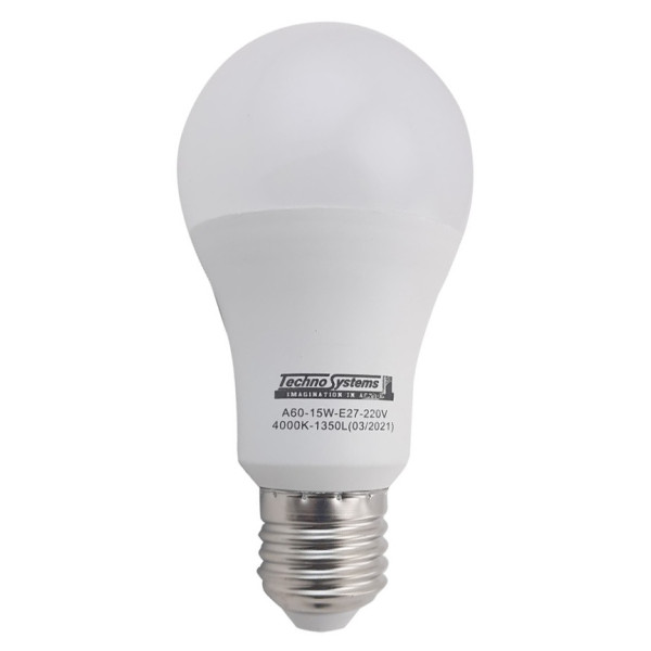 Світлодіодна лампа TNSy LED Bulb-A60-15W-E27-220V-4000K-1350L ICCD (TNSy5000042)