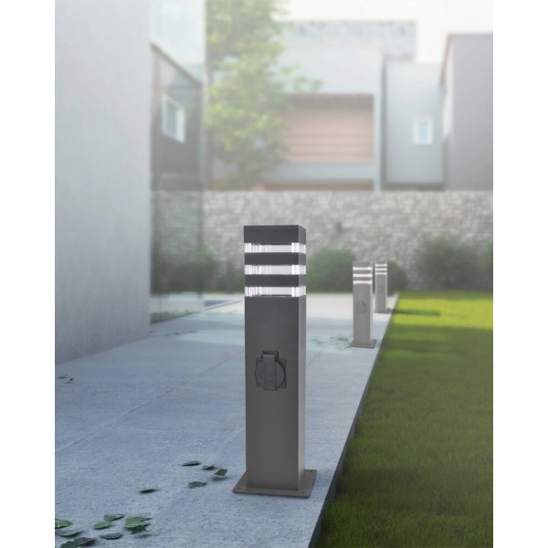 Вуличний світильник стовпчик з розеткою Goldlux 327970 Teksas E27 1x20W IP44 Gr - фото №1