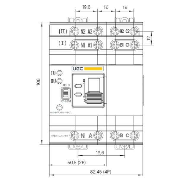 Реле автоматического включения резерва UEC SB-ATS-4-063-UEC 4P 63A (AVR-4-063) - фото №3