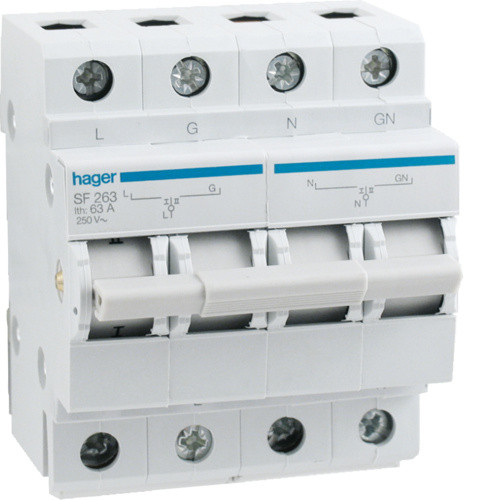 Перемикач Hager SF263 I-0-II 1+N 63А/230В 4м