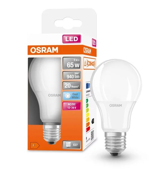 Лампа светодиодная Osram LED CL A65 9Вт/840 12-36V FR E27 6х1 - фото №2