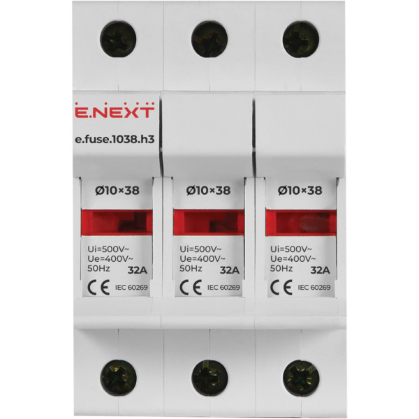 Держатель предохранителя E.Next e.fuse.1038.h3 на DIN-рейку 10х38 3р 32А (i0300003) - фото №2