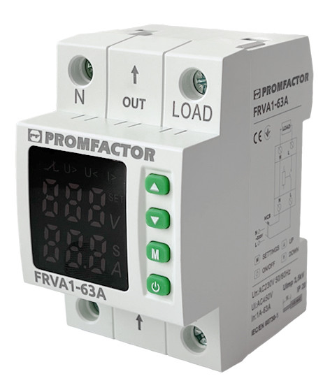 Однофазне реле контролю напруги та струму Promfactor FRVA1-63A