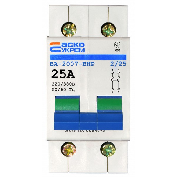Выключатель-разъединитель Аско-Укрем ВА-2007 ВРН 2р 25А (A0010070009) - фото №1