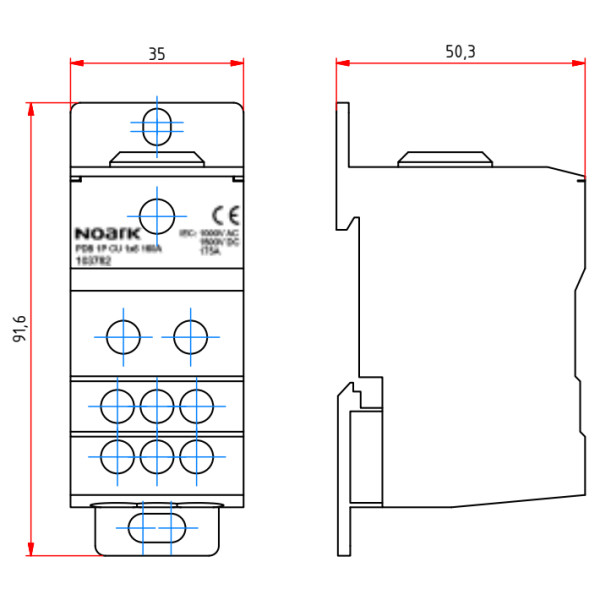 Распределительный блок NOARK PDB 1P CU 1x2+5+4 250A 1Р CU 250A (103784) - фото №1
