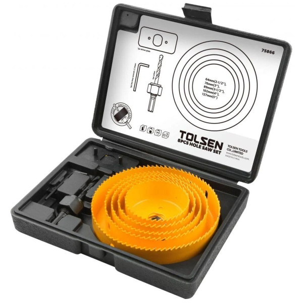 Комплект коронок по дереву Tolsen (75866) на 8 предметов 64-127мм