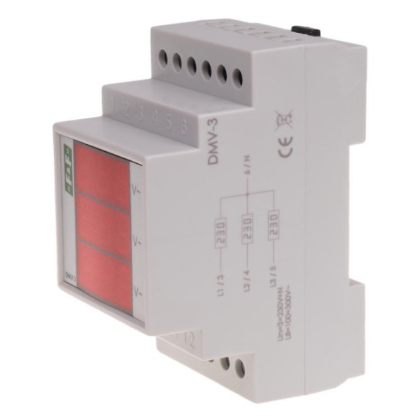 Трифазний вольтметр F&F DMV-3 230В AC - фото №1