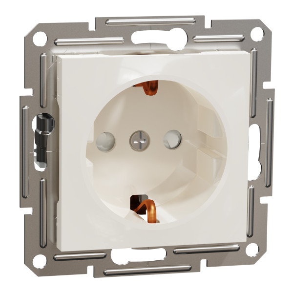 Розетка з заземленням та шторками Schneider Electric Asfora без рамки кремова (EPH2970223)