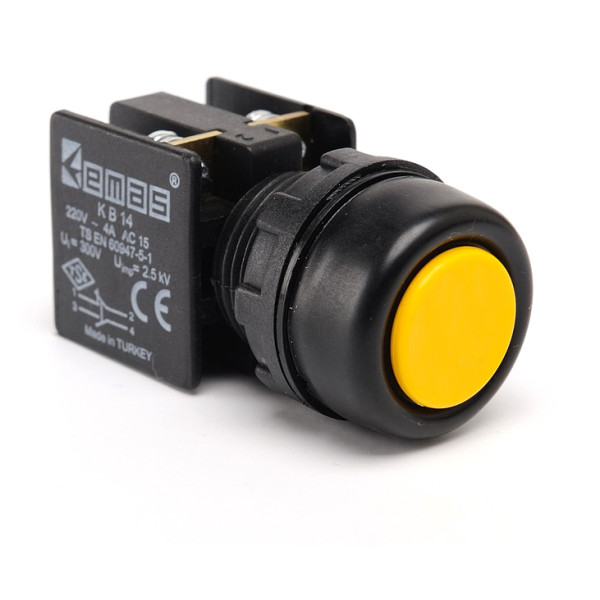 Кнопка управления EMAS KB12RS нажимная с водозащитным кольцом (1НЗ) желтая