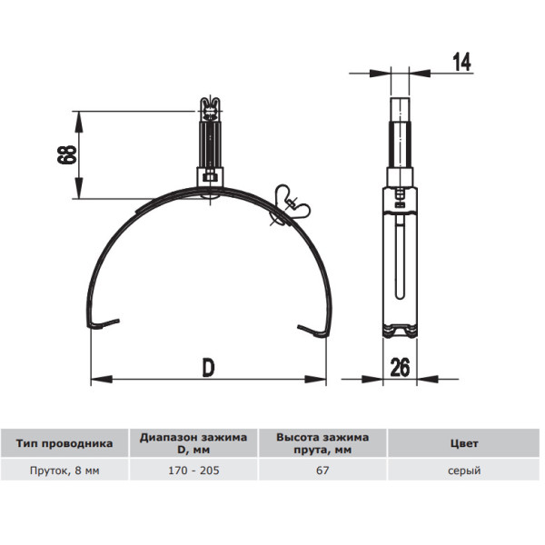 Коньковий напівкруглий тримач прута блискавкозахисту DKC ND2204 (з пластиком) - фото №1