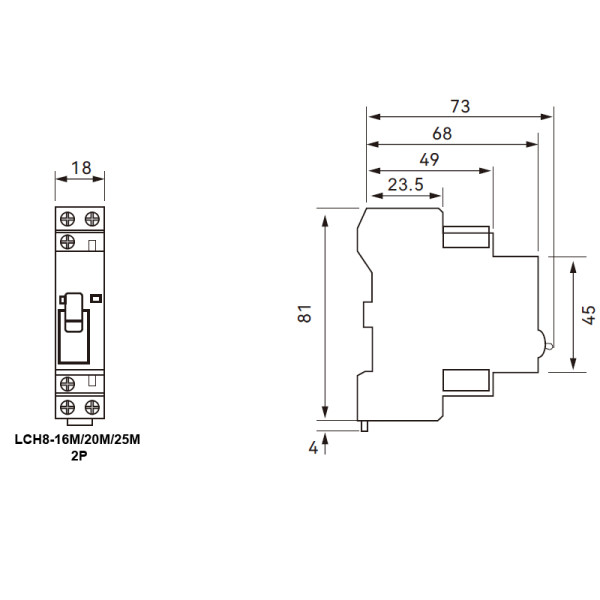 Модульный контактор с ручным управлением TOSUNlux LCH8-25M 2NO 2P 25A (6931934221176) - фото №1