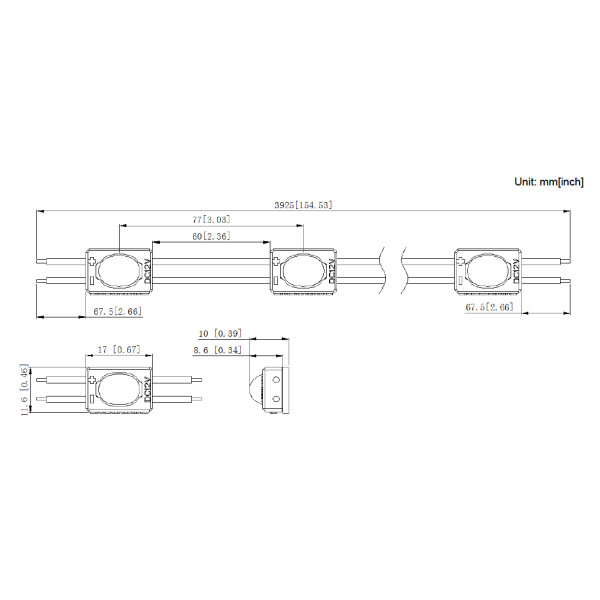 Светодиодный LED-модуль Rishang 160° 1-2835-12V-IP65 30Lm 0.24W 6000K (M911TA-W) - фото №1
