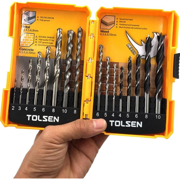 Набор сверл дерево-металл-кирпич/бетон Tolsen (75628) 2-10мм (16шт) - фото №3