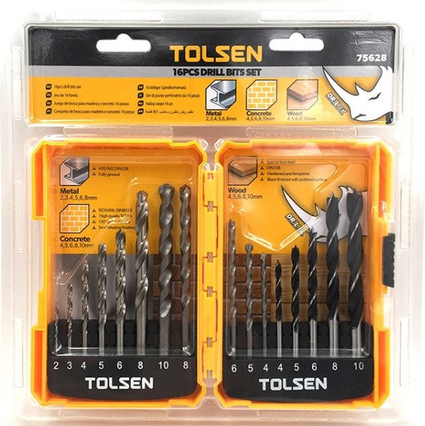 Набор сверл дерево-металл-кирпич/бетон Tolsen (75628) 2-10мм (16шт) - фото №4