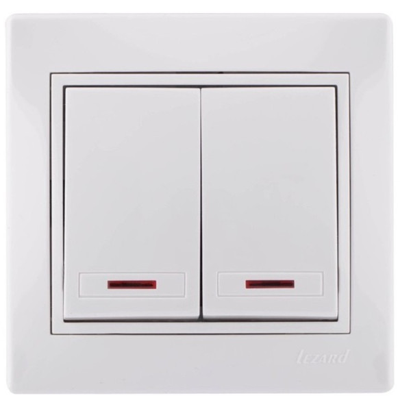 Вимикач 2-кл. з підсвічуванням білий Mira, Lezard