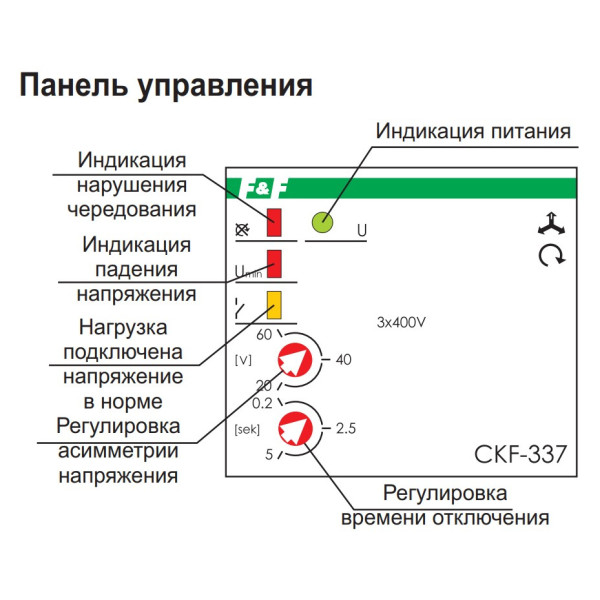 Реле контролю фаз CKF-337 380В 10А 3S (без нейтралі) - фото №4