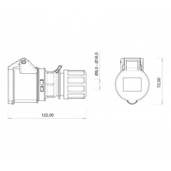 Роз'єм Bemis BC1-1403-2312 220В 3х16A поліамід IP44 (6.2.1.159066) - фото №1