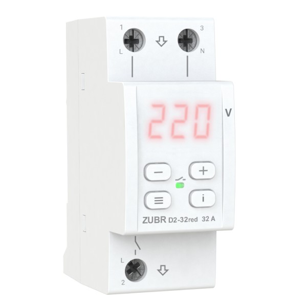 Реле напруги Zubr D2-32 red 32А із червоною індикацією