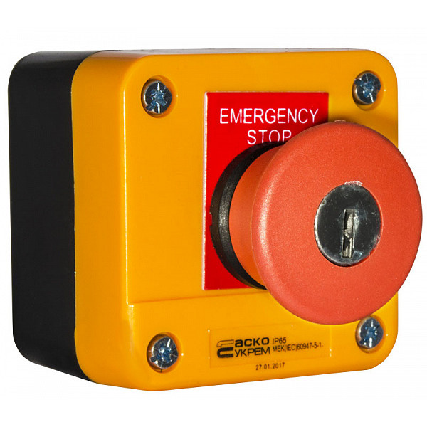 Одноместный пост управления Аско-Укрем XAL-J184 «Аварийный Стоп» (A0140020043) - фото №2