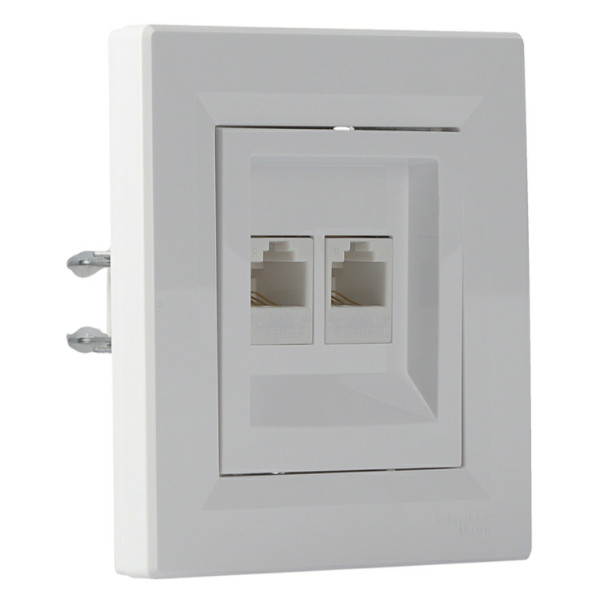 Розетка компьютерная RJ45 кат.6 UTP двойная белая Asfora, EPH4800121 - фото №1