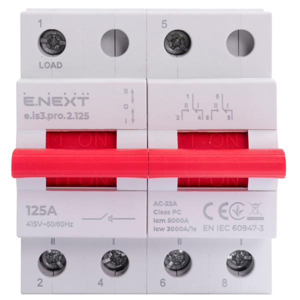 Вимикач навантаженння E.Next e.is3.pro.2.125 на три положення 2р 125А (p008030) - фото №1