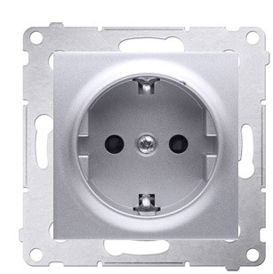 Одинарная электрическая розетка Kontakt Simon Simon 54 Premium DGSZ1Z.01/43 с заземлением Schuko со шторками (серебро)