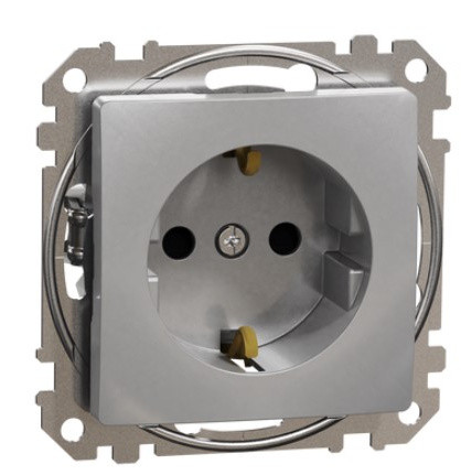 Розетка Schneider Electric Sedna Design & Elements с заземлением и шторками алюминий SDD113022