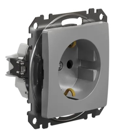 Розетка Schneider Electric Sedna Design & Elements с заземлением и шторками алюминий SDD113022 - фото №1