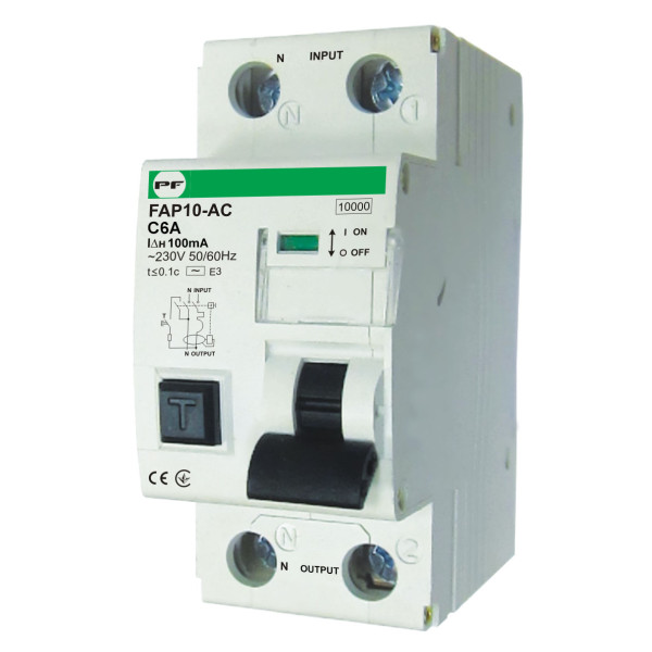 Дифференциальный автомат Promfactor FAP10-AC C 6А/0,1A 2P (1P+N) 10кА (FAP10C06100AC)
