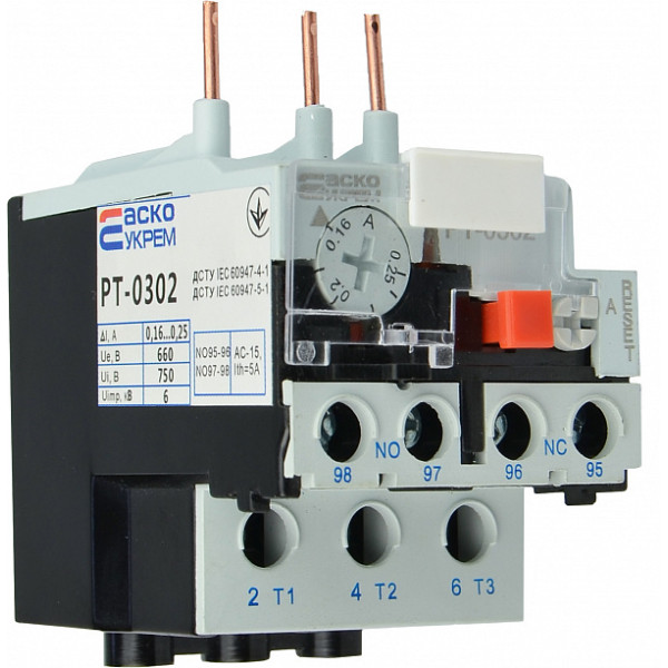 Тепловое реле Аско-Укрем PT-0302 0,16-0,25А JR28-25K 0302 (A0040060049) - фото №2