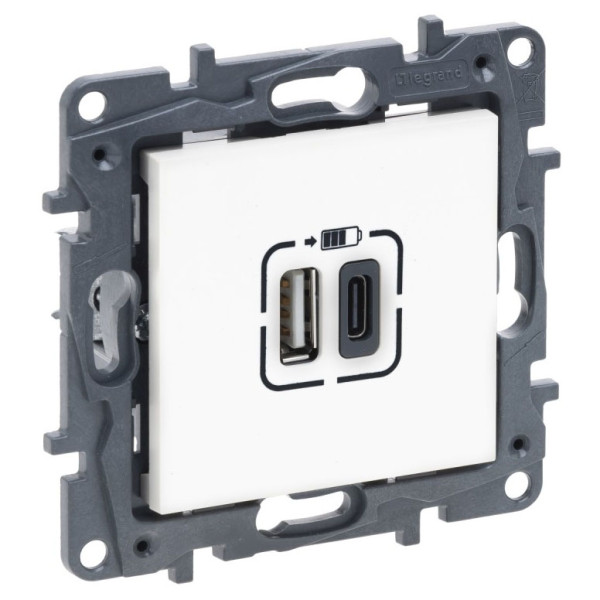 USB розетка Legrand Niloe Step А+C 12Вт+15Вт 5В белая (863140)