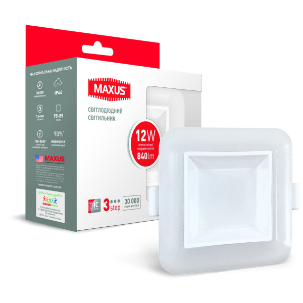 Квадратний світильник Maxus SDL 3-step 12Вт 3000/4100К (1-MAX-01-3-SDL-12-S) - фото №1