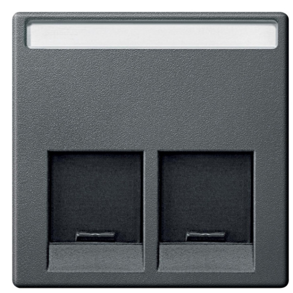 Центральная панель компьютерной розетки двойная RJ11 или RJ45 антрацит Merten, MTN466514