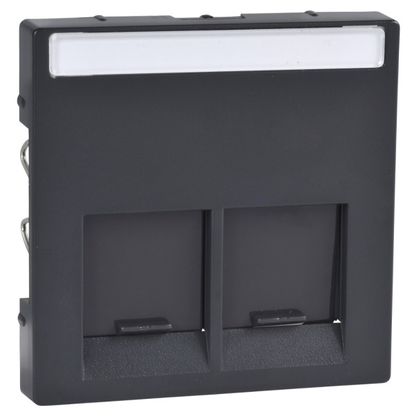 Центральная панель компьютерной розетки двойная RJ11 или RJ45 антрацит Merten, MTN466514 - фото №1