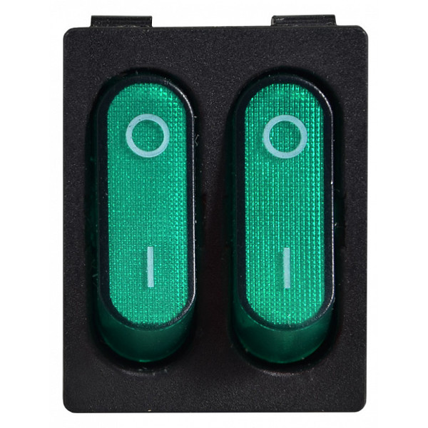 Переключатель Аско-Укрем KCD2-5-2101N GR/B (0-I) с подсветкой 2-х клавишный зеленый (A0140040118) - фото №1