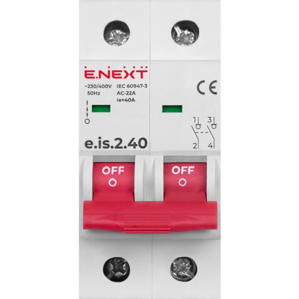 Вимикач навантаження E.Next e.is.2.40 на DIN-рейку 2р 40А (p008018) - фото №1