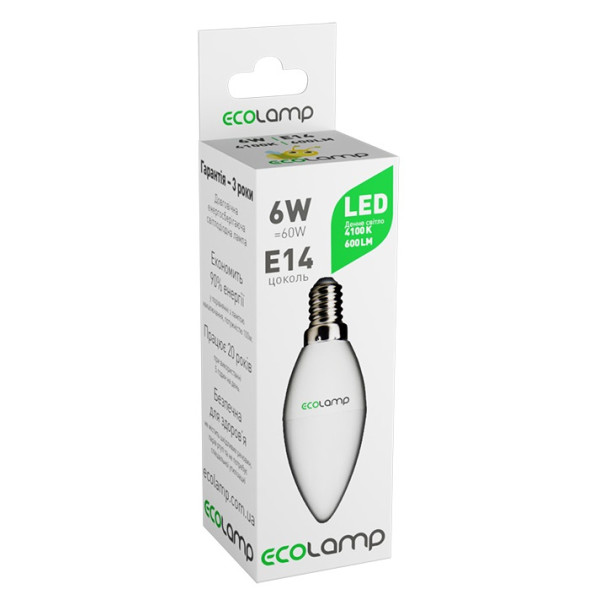 Лампочка Ecolamp C37 6Вт 600Лм 4100К E14 - фото №1