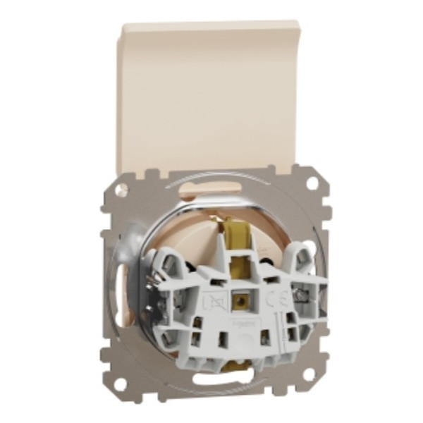 Розетка Schneider Electric Sedna Design & Elementsс заземлением шторками и крышкой бежевая SDD112024 - фото №1