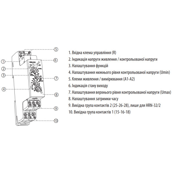 Реле контролю напруги ETI 2471451 HRN-36 6-30В DC (1x16A AC1) - фото №1
