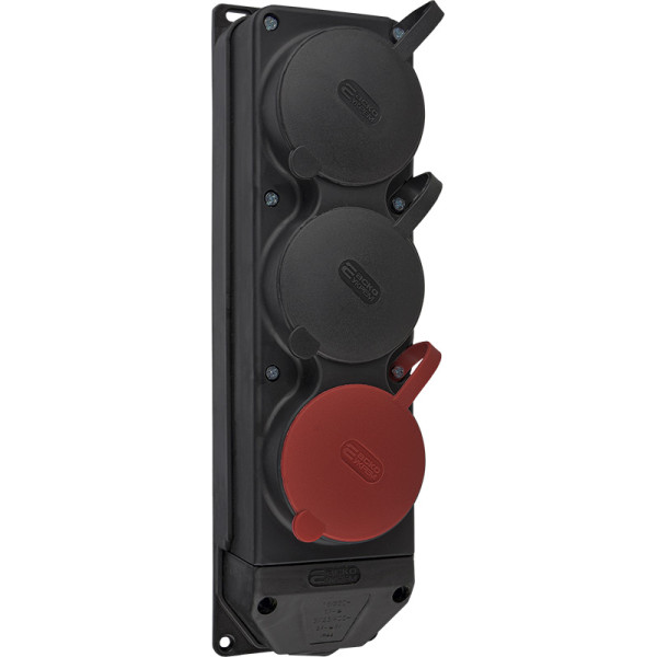 Каучуковая колодка Аско-Укрем 3Р+РЕ 1×25А/2×16A*2P+PE 3-х местная с крышкой (A0250010013) - фото №1