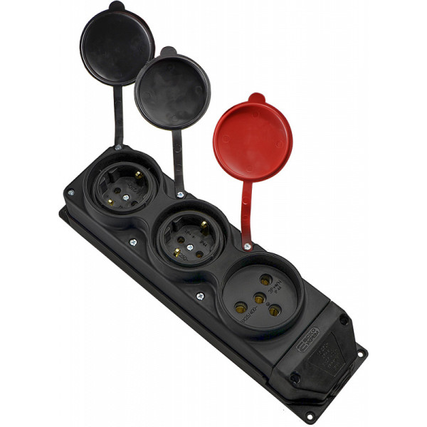 Каучуковая колодка Аско-Укрем 3Р+РЕ 1×25А/2×16A*2P+PE 3-х местная с крышкой (A0250010013) - фото №4