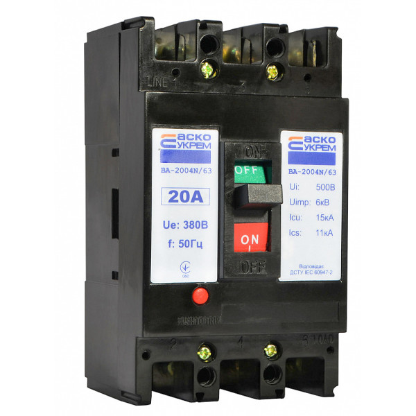 Силовий автоматичний вимикач Аско-Укрем ВА-2004N/63 3р 20А (A0010040060)