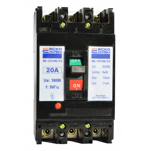 Силовий автоматичний вимикач Аско-Укрем ВА-2004N/63 3р 20А (A0010040060) - фото №1