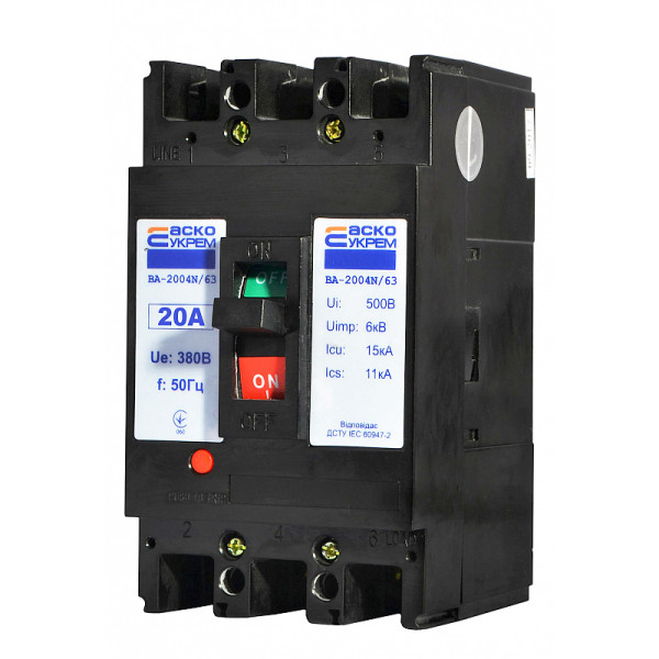 Силовий автоматичний вимикач Аско-Укрем ВА-2004N/63 3р 20А (A0010040060) - фото №2