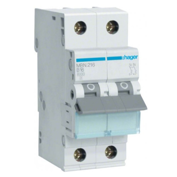 Автоматичний вимикач Hager MBN216 6кА B 16A 2P