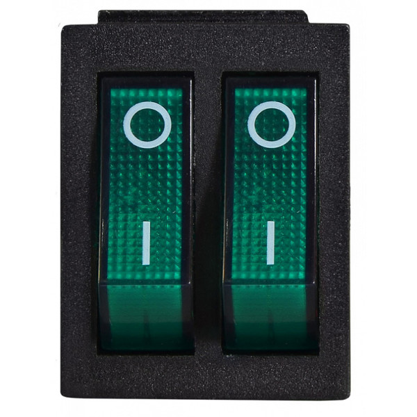 Перемикач Аско-Укрем KCD2-2101N GR/B (0-I) з підсвічуванням 2-х клавішний зелений (A0140040110)