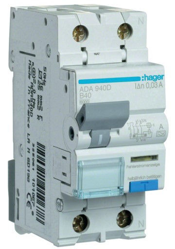 Диф автомат Hager ADA940D B 40A 1P+N 6кА 30мА A