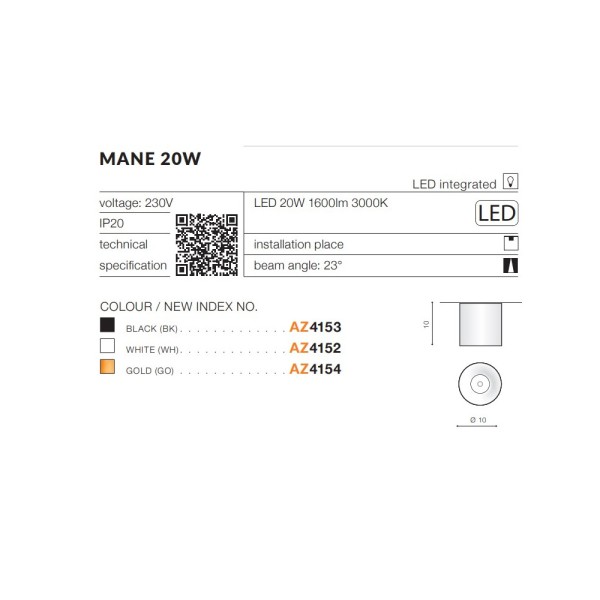 Точечный светильник AZzardo AZ4153 Mane 20w Bk - фото №2