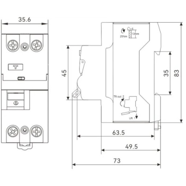 Дифференциальный автомат TOSUNlux TSL3-63 1P+N 25А 30мА АС 6кА (6940151001508) - фото №1